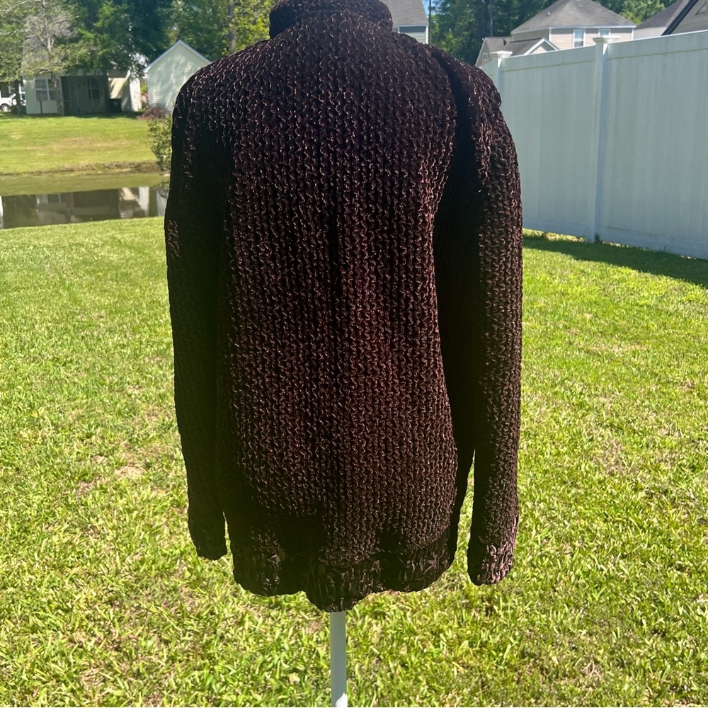Silkland sweater jacket sz Medium brown Crinkle Knit / Decorative Cuffs - Picture 5 of 7